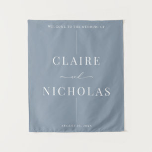 Dusty Blue Modern Elegant Wedding Welcome Sign Tapestry