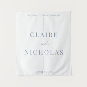 Dusty Blue Modern Elegant Wedding Welcome Sign Tapestry