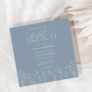 Dusty Blue Modern Floral Bridal Brunch Invitation