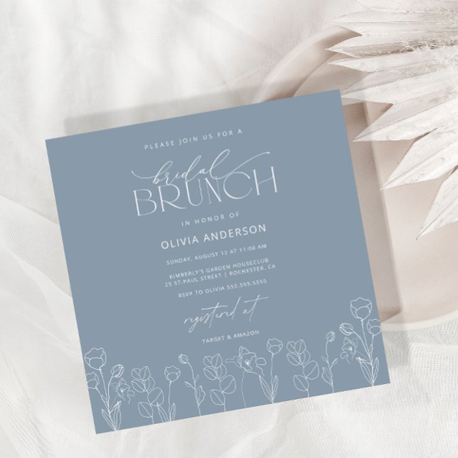 Dusty Blue Modern Floral Bridal Brunch Invitation (Creator Uploaded)