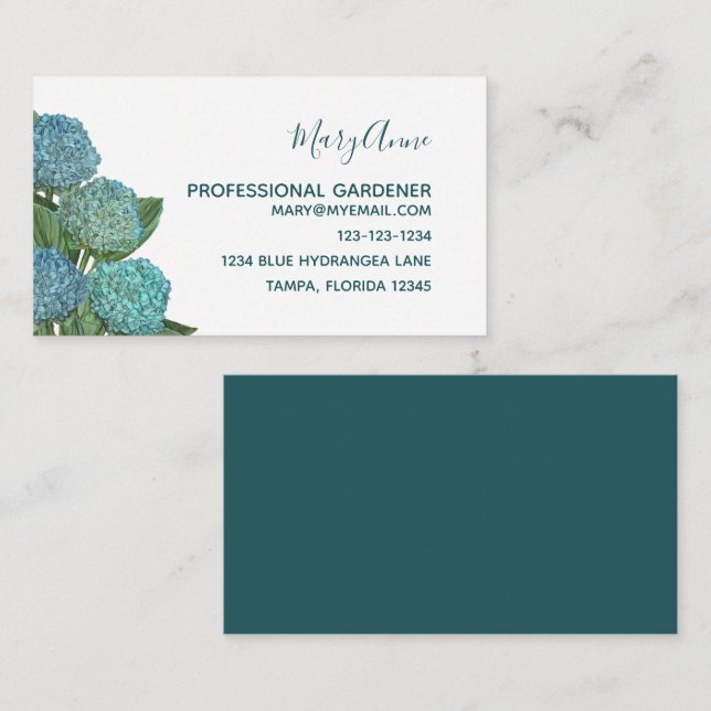 Dusty Blue Modern Floral Foliage Hydrangea Note Ca Card (Front/Back)