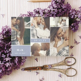 Dusty Blue Modern Initials & Photos Save the Date