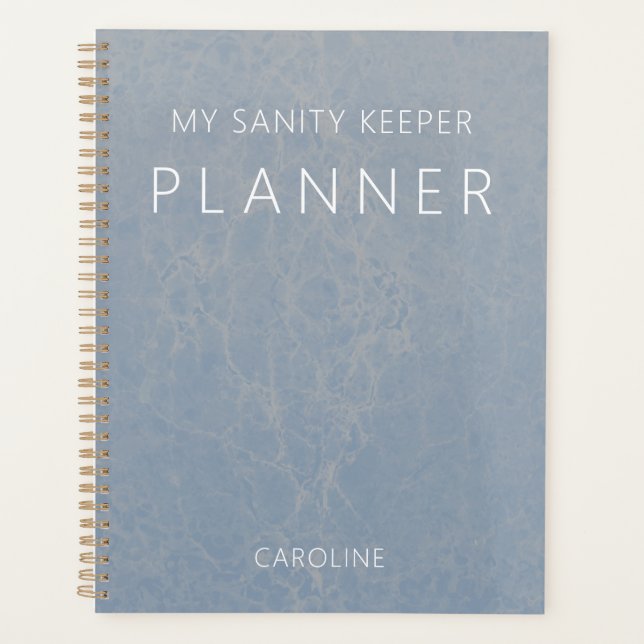 Dusty Blue Modern Marble Planner (Front)