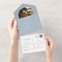 Dusty Blue Modern Minimal Arch Photo QR Code RSVP