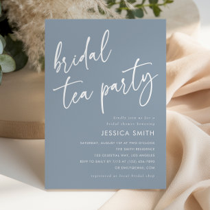 Dusty Blue Modern Minimal Bridal Shower Tea Party Invitation