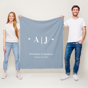 Dusty Blue Modern Minimal Newlywed Monogram Fleece Blanket