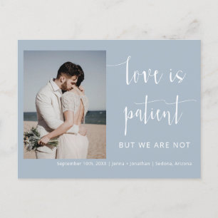 Dusty Blue Modern Minimal Script Photo Elopement Postcard
