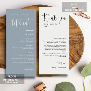 Dusty Blue Modern Minimal Thank You Placecard Menu
