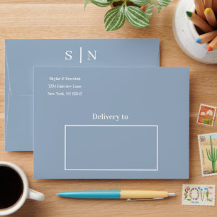 Dusty Blue Modern Minimal Wedding Envelope