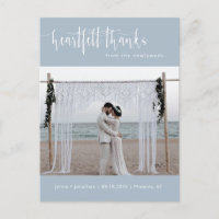 Dusty Blue Modern Minimal Wedding Photo Thank You