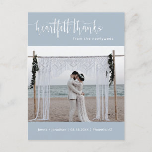 Dusty Blue Modern Minimal Wedding Photo Thank You Postcard