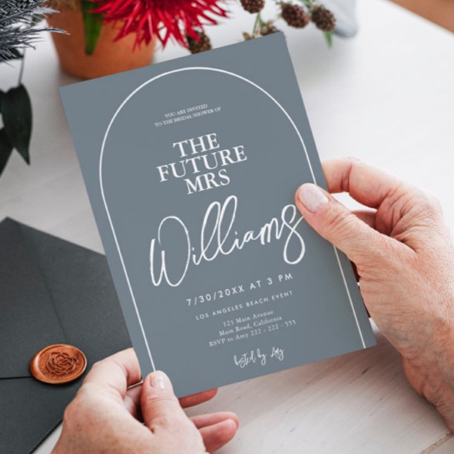 Dusty Blue Modern Minimalist Arch Bridal Shower Invitation (Creator Uploaded)