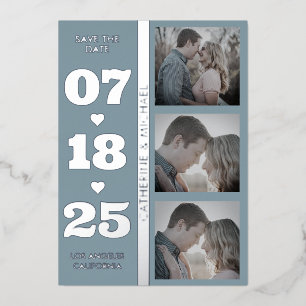 Dusty Blue Modern Minimalist Bold Date Three Photo