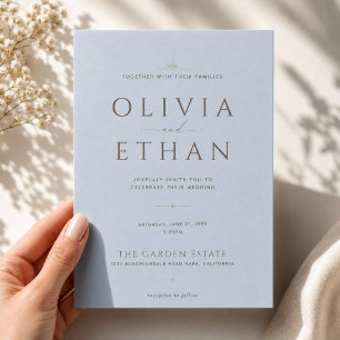 Dusty Blue Modern Minimalist Editorial Wedding Invitation