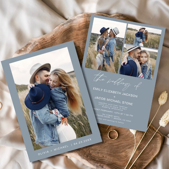 Dusty Blue Modern Minimalist Elegant Photo Wedding Invitation (Creator Uploaded)