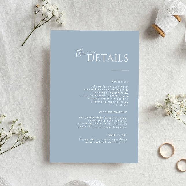 Dusty Blue Modern Minimalist Wedding Details Card (Creator Uploaded)