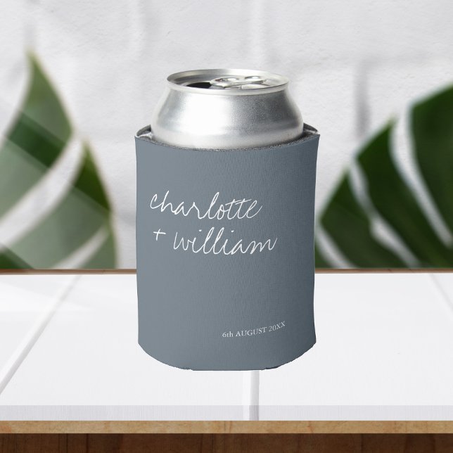 Dusty Blue Modern Minimalist Wedding Favours Can Cooler (Creator Uploaded)
