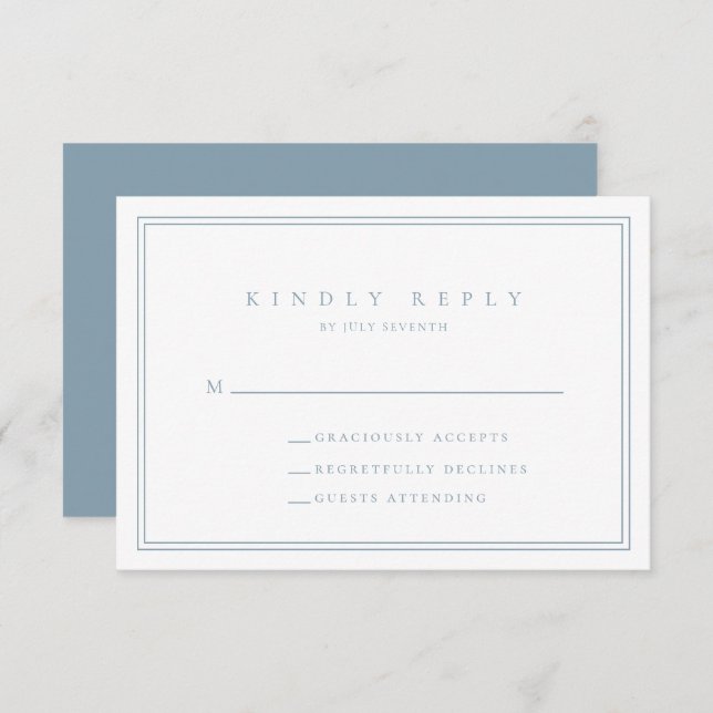 Dusty Blue Modern Minimalist Wedding RSVP Card (Front/Back)