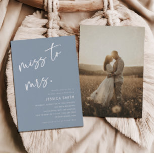 Dusty Blue Modern Miss to Mrs. Bridal Shower Photo Invitation