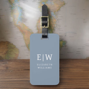 Dusty Blue Modern Monogram Minimalist Luggage Tag