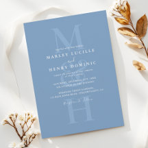 Dusty Blue Modern Monogram Overlay Wedding