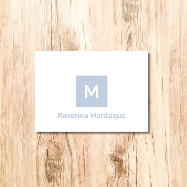 Dusty Blue Modern Monogram Personalized Name  Note Card (Creator Uploaded)