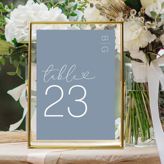 Dusty Blue Modern Monogram Wedding Table Number (Creator Uploaded)