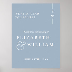 Dusty Blue Modern Monogram Wedding Welcome Sign