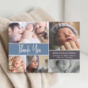Dusty Blue Modern Photo Collage Baby Shower Thank You Card