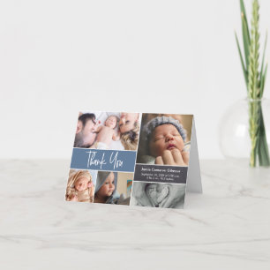 Dusty Blue Modern Photo Collage Baby Shower  Thank You Card