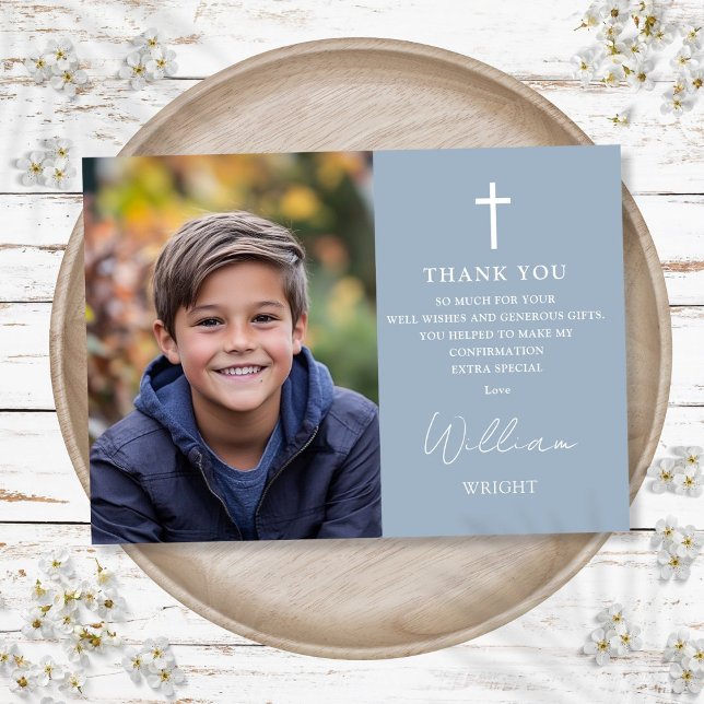 Dusty Blue Modern Photo Confirmation Thank You Card (Dusty Blue Modern Photo Confirmation Thank You Card)