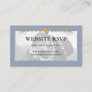 Dusty Blue Modern Photo Gold Heart Website RSVP Enclosure Card
