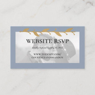 Dusty Blue Modern Photo Gold Leaves Website RSVP Enclosure Card