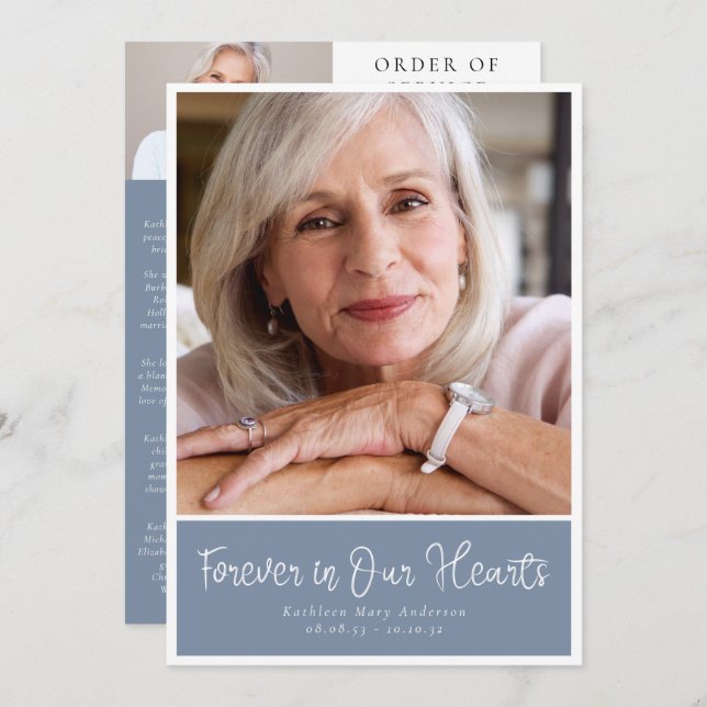 Dusty Blue Modern Photo Order of Service Funeral Programme (Front/Back)