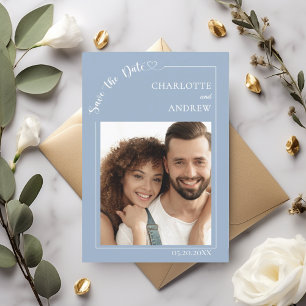Dusty blue modern photo wedding Save the Date