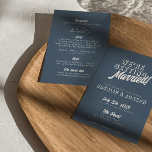 Dusty Blue Modern Retro Bold All In One Wedding  Invitation