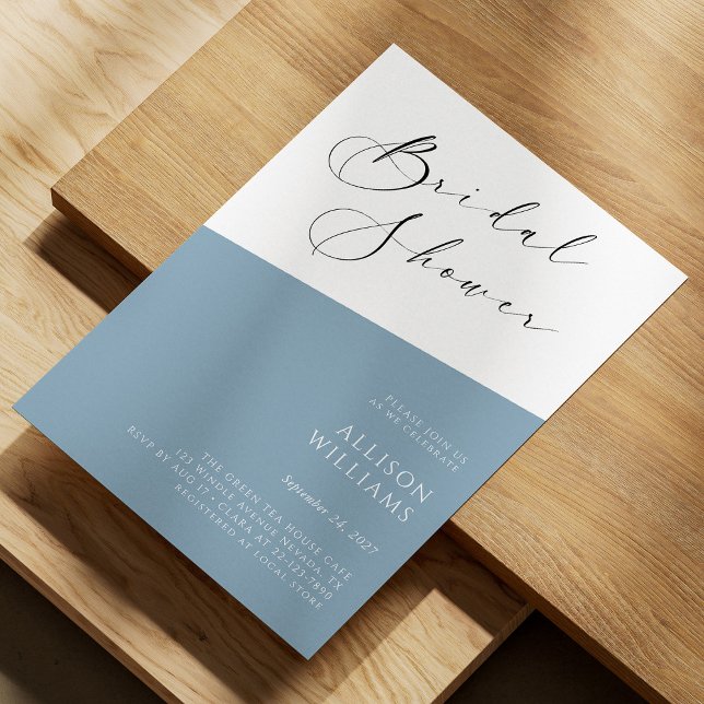 Dusty Blue Modern Script Bridal Shower Invitation (Dusty Blue Modern Script Bridal Shower Invitation Personalized)