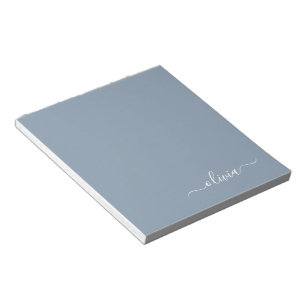 Dusty Blue Modern Script Elegant Monogram Name  Notepad