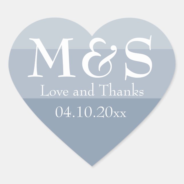 Dusty Blue Modern Script Heart Wedding Heart Sticker (Front)