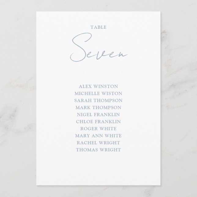 Dusty Blue Modern Seating Chart Table Number (Front)