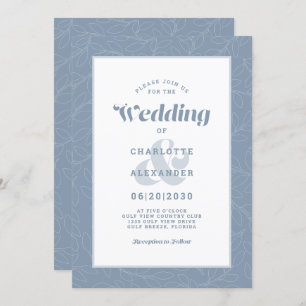 Dusty Blue Modern Simple Abstract Leaves Pattern Invitation