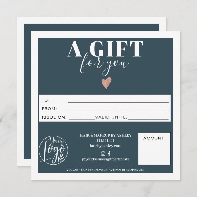 Dusty blue modern square gift certificate logo (Front/Back)