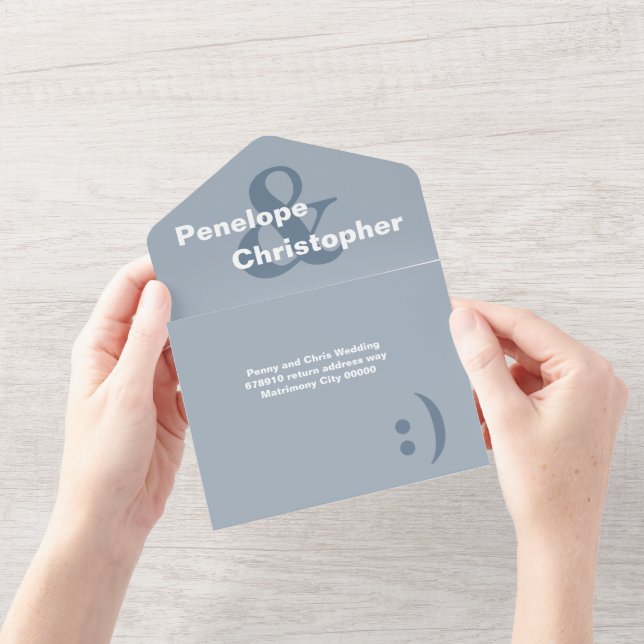 Dusty Blue Modern Typography Big Symbols Wedding  All In One Invitation (Opening)