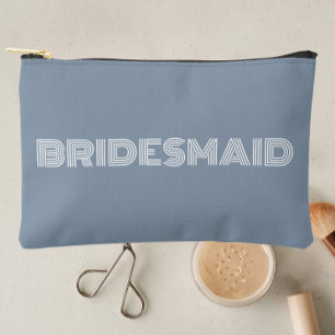 Dusty Blue Modern Typography Bridesmaid Accessory Pouch