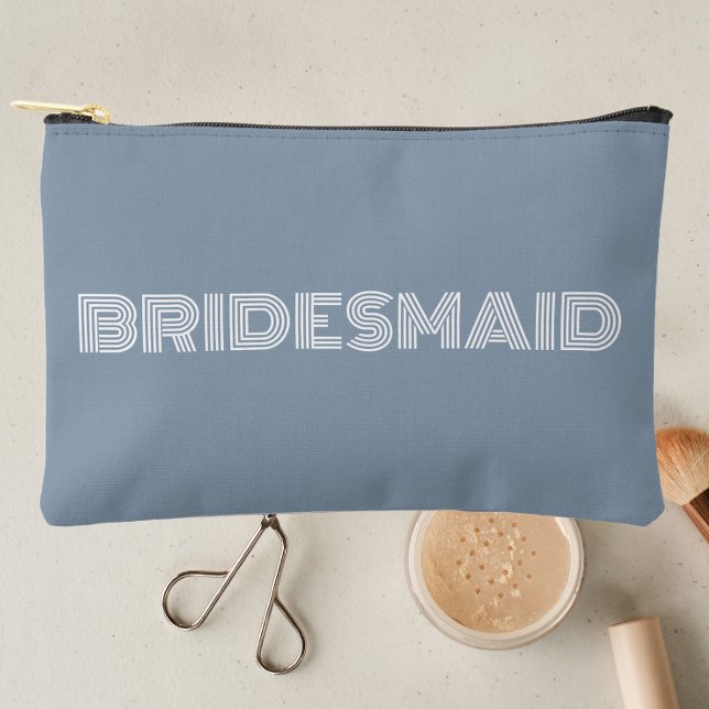 Dusty Blue Modern Typography Bridesmaid Accessory Pouch (In Situ Makeup)