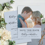 Dusty Blue Modern Typography Simple Photo Wedding Save The Date<br><div class="desc">Dusty Blue Modern Typography Simple Photo Wedding Save The Date Invitation Card. Let your family, friends and colleagues know that you have set a date for your wedding celebration with this elegant, stylish and modern wedding save the date invitation card. All the texts are pre-arranged for you to personalise easily...</div>