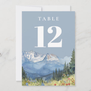 Dusty Blue Modern Watercolor Mountain Table Number