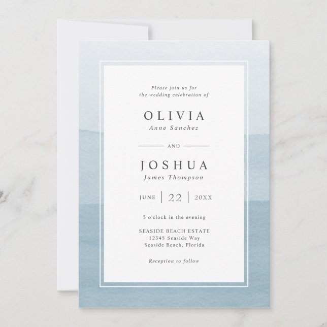 Dusty Blue Modern Watercolor Wedding Invitation (Front)