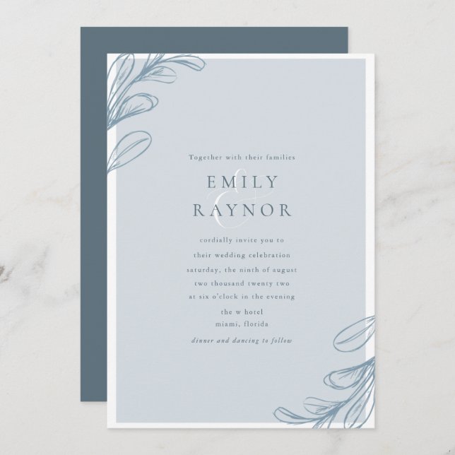 Dusty Blue Modern Wedding Invitation (Front/Back)