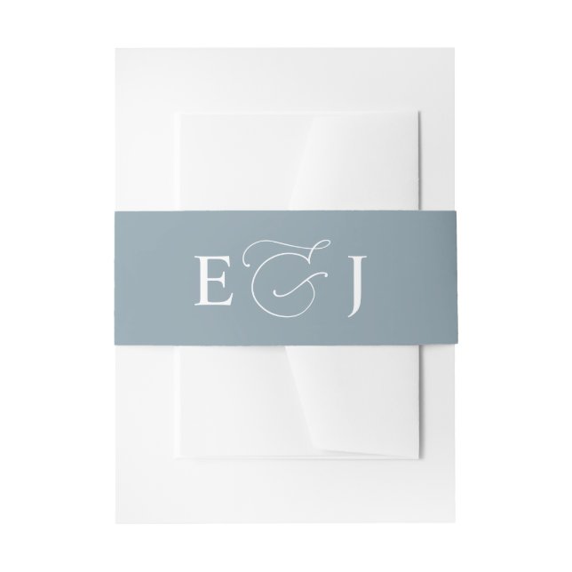 Dusty Blue Modern Wedding Invitation Belly Band (Front Example)